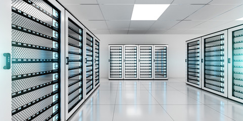 White server room data center storage 3D rendering - obrazy, fototapety, plakaty