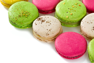 delicious multicolored macaroons isolated on white