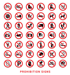 Prohibition Signs vector Collection, isolated on white background
