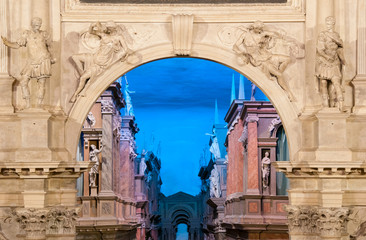 Partial view of the stage of the Olympic theater in Vicenza, work by the famous renaissance architect Palladium - obrazy, fototapety, plakaty