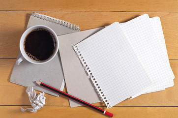 Paper from a notebook with coffee