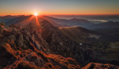 Mountain Landscape at Sunset. View from Mount Dumbier in Low Tatras, Slovakia.