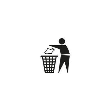 Tidy man symbol isolated on white background vector illustration. Do not litter, keep clean , dispose of carefully and thoughtfully sign. International standard black packaging pictogram.