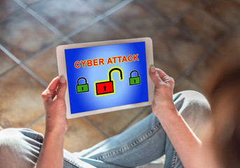 Cyber attack concept on a tablet