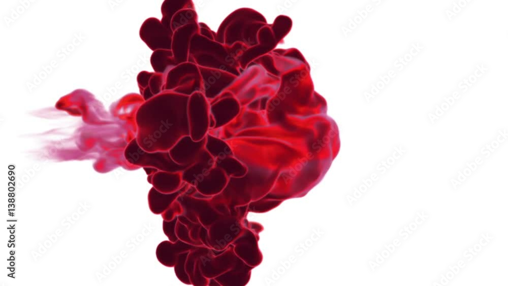 Poster volume effects dissolve red ink in water or massive fume in air. vfx for compositing with alpha mask