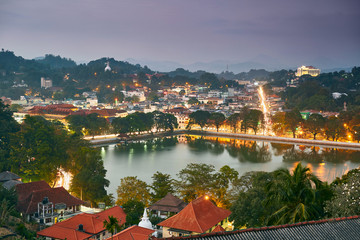 Night view of Kandy city in Sri Lanka - obrazy, fototapety, plakaty