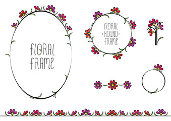fantasy floral frame set with beauty red and pink flowers
