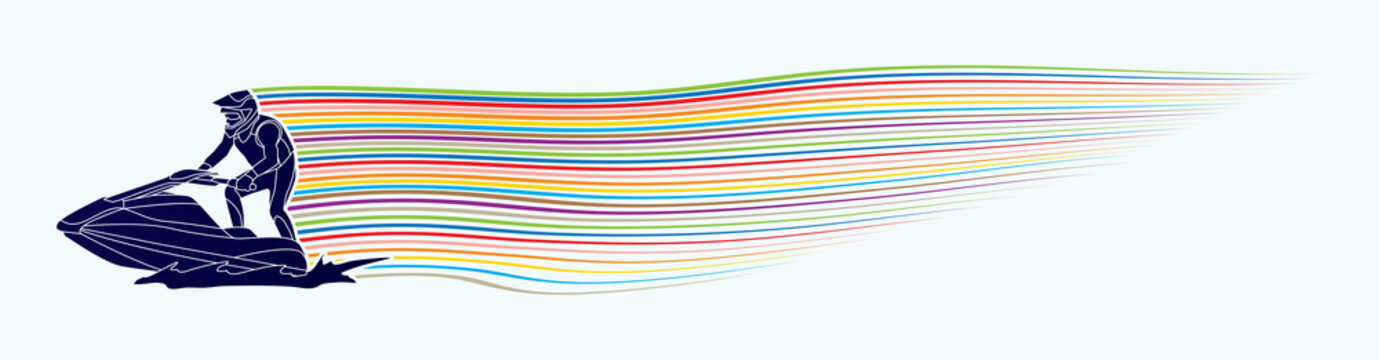 Jet ski action with line movement graphic vector.