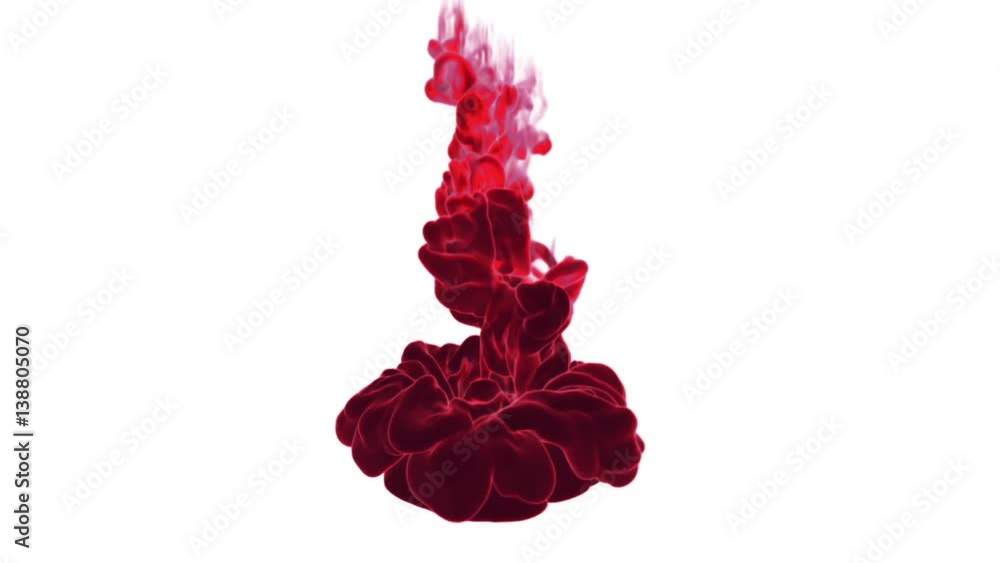 Poster volume effects dissolve red ink in water or massive fume in air. vfx for compositing with alpha mask