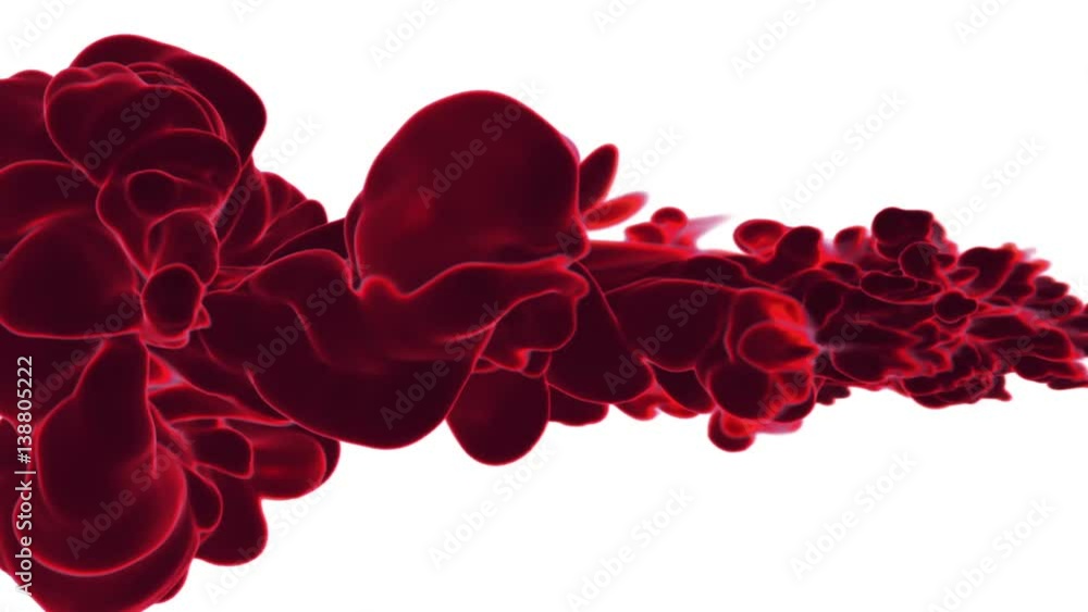 Poster volume effects dissolve red ink in water or massive fume in air. vfx for compositing with alpha mask