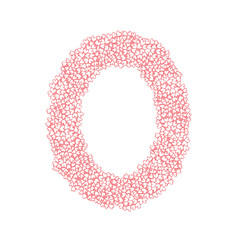 The letter number zero or 0, in the alphabet Heart flower bush illustration set flat design pink color isolated on white background, vector eps10