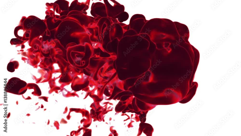 Poster red ink reacting in water creating abstract clouds. can be used as transitions, art backgrounds or o