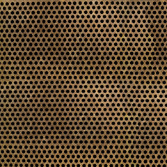 Large texture of rusted metal plate with round holes