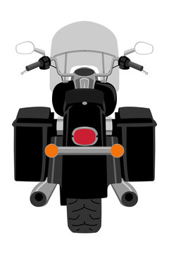 Touring motorcycle rear view isolated on white vector illustration