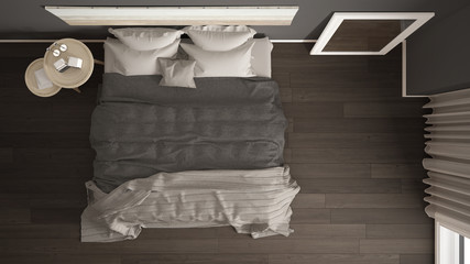 Classic bedroom, scandinavian modern style, minimalistic interior design, background, top view