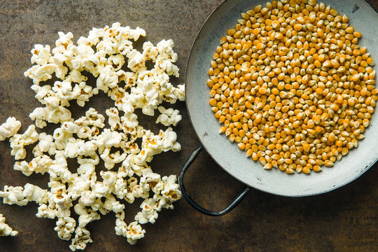 Popcorn and corn seeds.