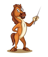 Cartoon Character Mascot Teacher Horse Training Lesson Knowledge Logo Vector