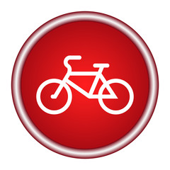 Fototapeta premium Bicycle red web icon. Metal shine silver chrome border round button isolated on white background.