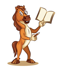 Cartoon Character Mascot Teacher Horse Training Lesson Knowledge Logo Vector