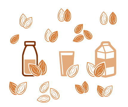 Almond milk icon set vector
