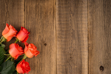 Roses on the old wooden table.