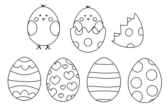 Easter eggs and chicks- coloring page