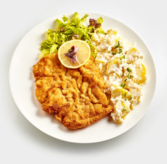 Above view of schnitzel dish