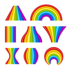 Different Shape of Rainbows Set on White Background. Vector
