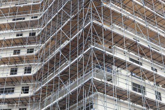 scaffolding on building site of new apartment building