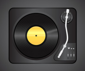 Vintage vinyl player with no name plate top view . Eps 10  illustration