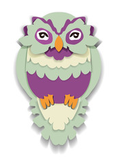 Beauty owl in paper style. Isolated illustration.