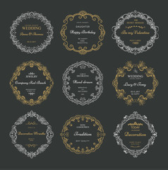 Collection of hand drawn wreaths. Cute template design elements. Vector illustration.