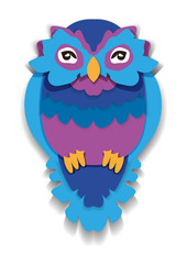 Beauty owl in paper style. Isolated illustration.