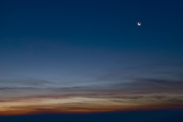 Fototapeta na wymiar Beautiful horizon of night sky with moon.