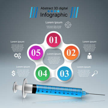 Syringe icon. 3D Medical infographic.