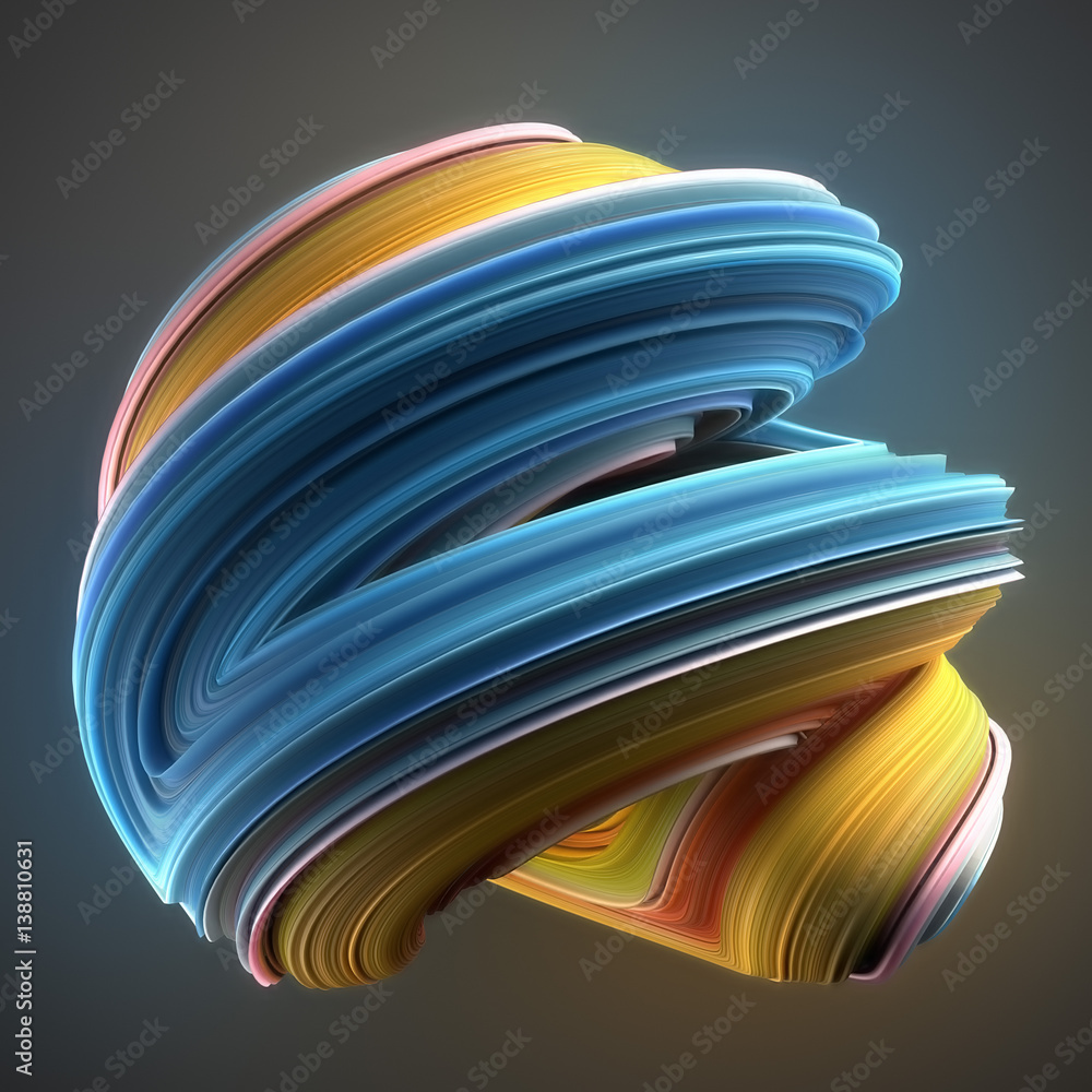 Aufkleber blue and yellow colored twisted shape. computer generated abstract geometric 3d render illustration
