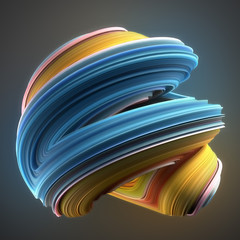 Blue and yellow colored twisted shape. Computer generated abstract geometric 3D render illustration