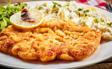 Golden fried schnitzel