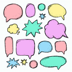 Set hand-drawn picture blank template comic text speech chat bubble