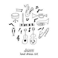 Jazz musical instruments vector set