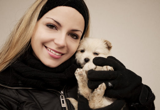 Girl and puppy