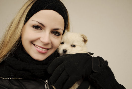 Girl and puppy