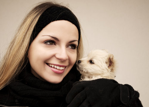 Woman and puppy