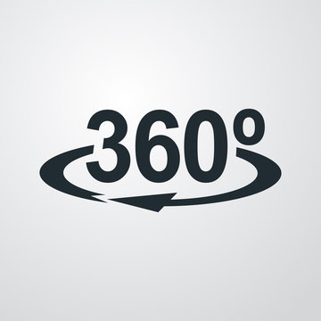 Icono plano 360 con flecha en fondo degradado