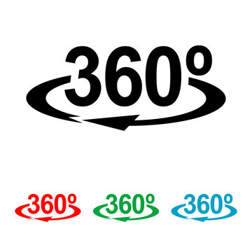 Icono plano 360 con flecha en varios colores