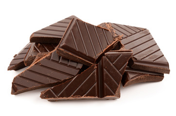 Dark chocolate on a white background