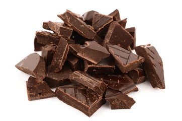 Dark chocolate on a white background