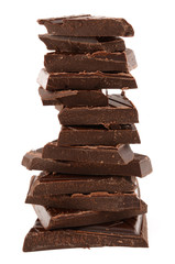Dark chocolate on a white background