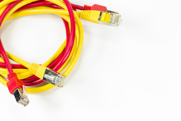 red and yellow patch cables with RJ45 connector