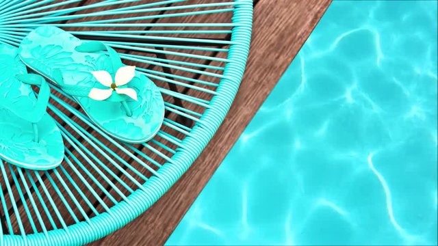 Seamless loop - Blue garden chair and flip flops on on the edge of a swimming pool, video HD